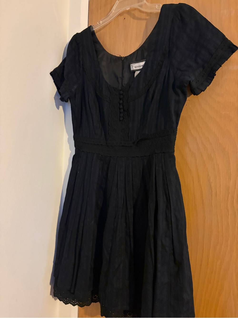 Forever Black Midi Dress with Button Front Detailing